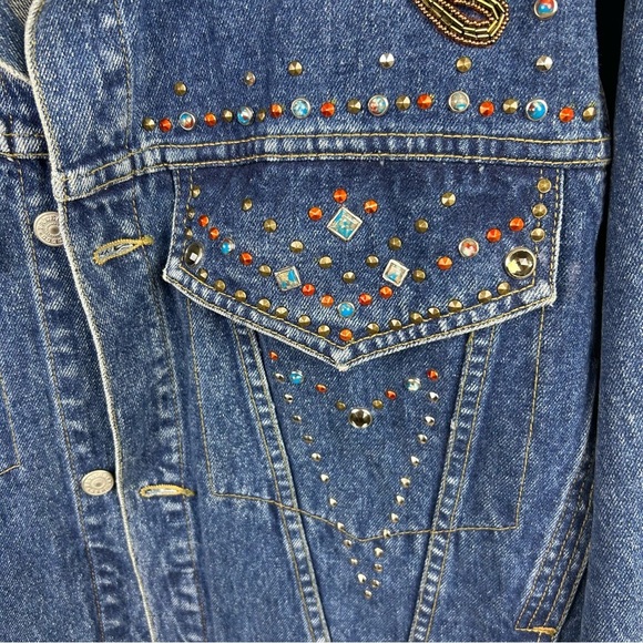 Freego Western Vintage studded beaded Jean denim jacket size: M - Picture 4 of 14
